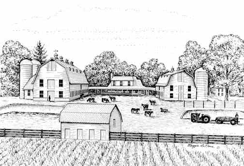 Haven Hills Farm Scene Albion Michigan Line Art Print by Maggie LaNoue
